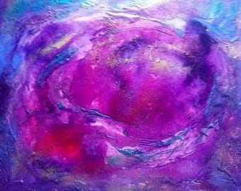Dipinto di un paesaggio spaziale con nebulosa: vortici vibranti di viola, blu e rosa – Opera d'arte personalizzabile