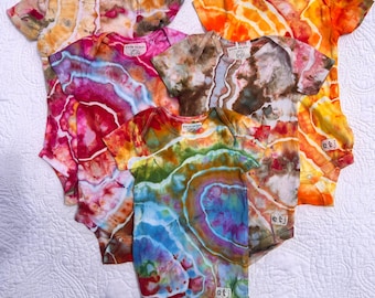 Tie Dye Baby Onesie Geode Style Handmade 100% Cotton Sizes Premie - 24 Months MADE TO ORDER