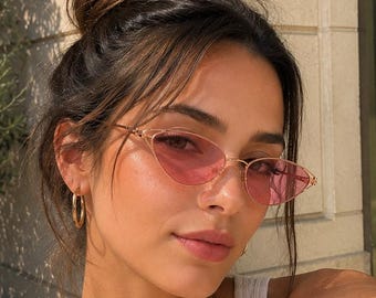 Retro Cat Eye Sunglasses, Pink Lens Sunglasses, Gold Frame Eyewear, Vintage Women's Sunglasses, Y2K Fashion Glasses