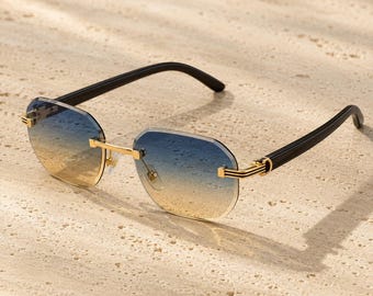 Luxury Geometric Rimless Sunglasses – Old Money Riviera Style, UV400 Designer Shades, Unisex