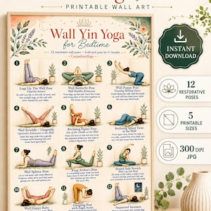 Wall Yin Yoga Sequence Poster, Yoga Props Poses Wall Art (Digital Download)