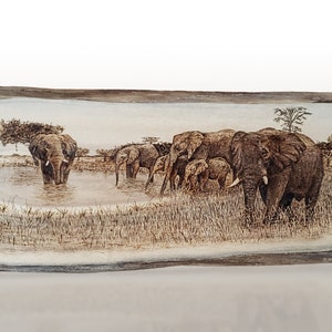 Elephant Pyrography Live edge wood Wall decor African Savanna Art Wall Hanging Rustic Wood burned artwork house gift wildlife wooden sign