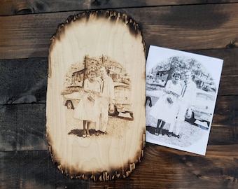 Wedding Photos Burned into Wood - Custom Pyrography Portraits,  Wood Burning Personalized gift for Birthdays, Anniversary and Memorials