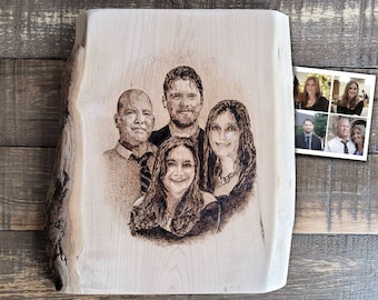 Family Portraits on Wood Wedding Anniversary Gifts Personalized Custom Woodburned Photos Pyrography Art Wall decorhanging memorial Pictures