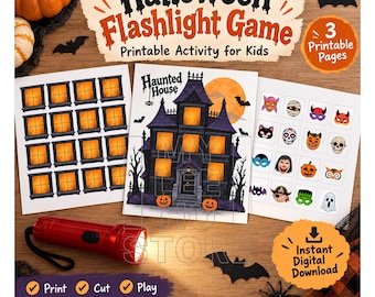 Halloween Flashlight Game Printable PDF, Haunted House Reveal Activity, Kids Halloween Escape Rooms Printable, 3 Page PDF (Digital Download)