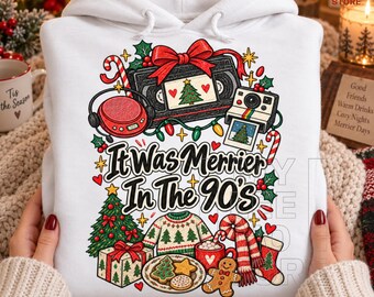 90s Christmas PNG, It Was Merrier In The 90s Png, Retro Christmas Nostalgia Design, Vintage Holiday Graphic (Digital Download)
