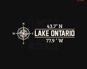 Lake Ontario PNG SVG, 43.7 N 77.9 W Coordinates Design, Nautical Compass Ontario Graphic, Canada Lake Resistance (Digital Download)