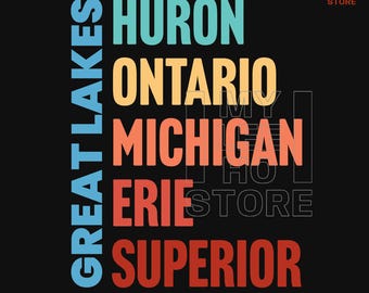Great Lakes PNG, Great Lakes SVG, Vintage Lake Ontario Png, Five Great Lakes Design, Huron Ontario Michigan Erie Superior (Digital Download)
