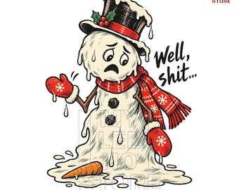 Nou ja, een smeltende sneeuwpop PNG, een grappige smeltende sneeuwpop, een trendy kerst-PNG, een retro kerst-sublimatie digitale download.