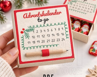 Adventskalender to Go zum Ausdrucken, Weihnachts-Geschenkbox-Vorlage mit Stiftschlaufe, Geschenk für Kollegen, Freunde & Familie
