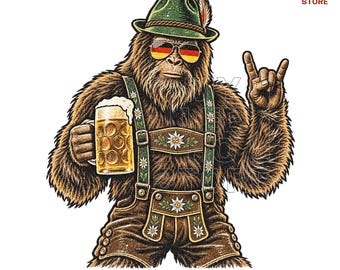 Bigfoot Oktoberfest PNG, Sasquatch Beer Png, Lederhosen Bigfoot Prost Design, Funny German Beer Festival Shirt (Digital Download)