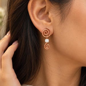 Pure Copper Spiral Earrings, Handmade Copper Dangle Earrings, Boho Minimalist Jewelry, Gift for Her, Mom, Grandma or Wedding