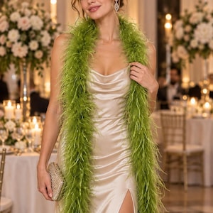 Olivgrön fjäderboa, strutsfjäderhalsduk, fluffig kostymsjal, burlesk Gatsby-tillbehör till bröllopsfesten, scenfotorekvisita 5-lagers