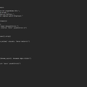 May include: A dark grey screen displays white text, which appears to be lines of code. The code is likely a Python script, with comments and function definitions. The text is centred and fills most of the screen.
