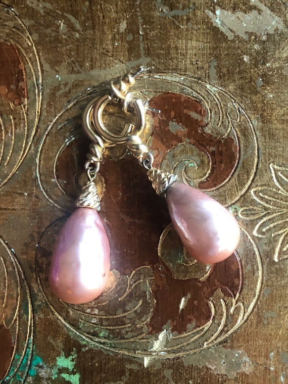 Vintage Pink Baroque Pearl Teardrop Earrings