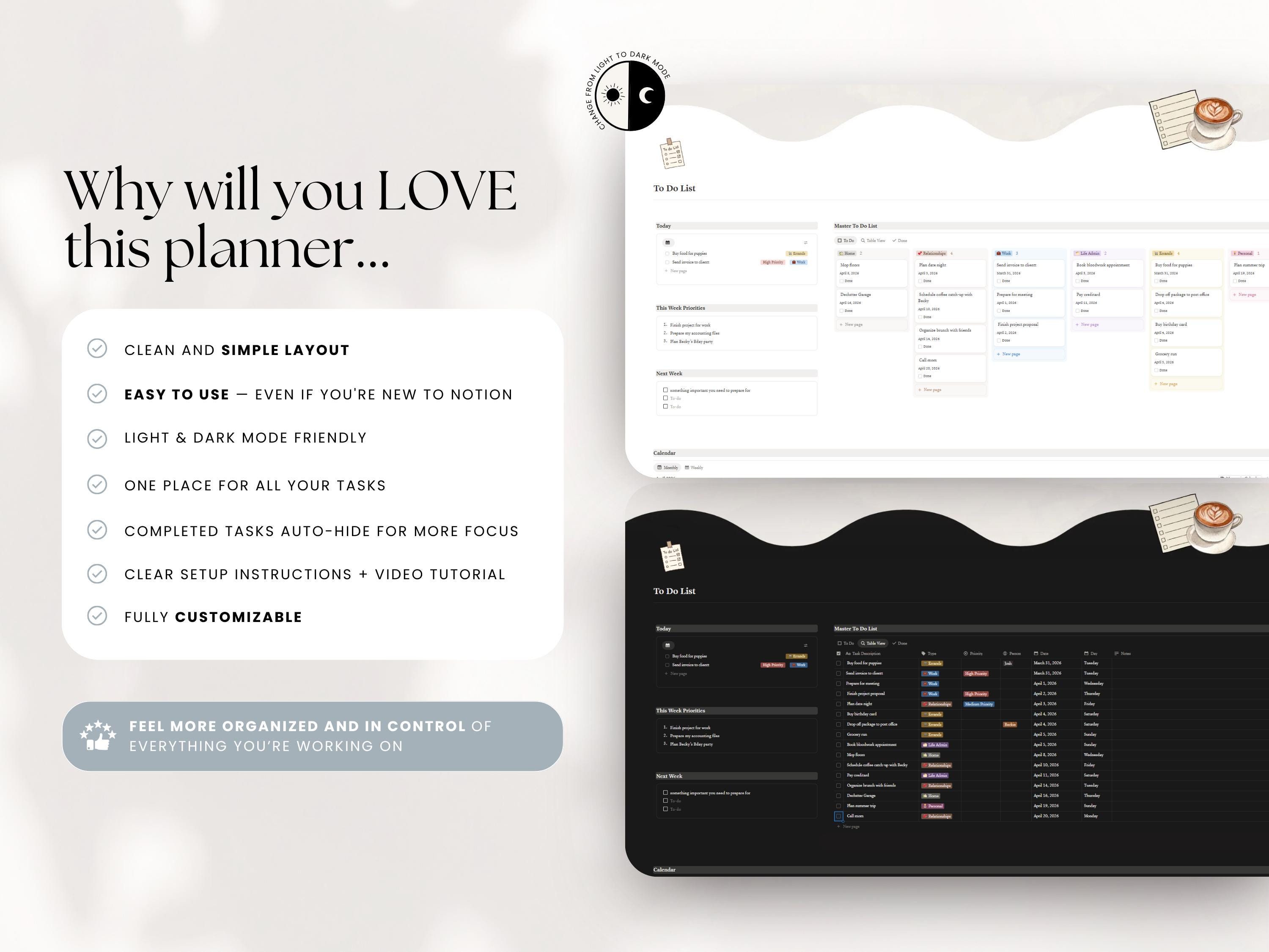 To Do List Notion Template, Weekly Task Tracker, Daily to Do List, Task ...