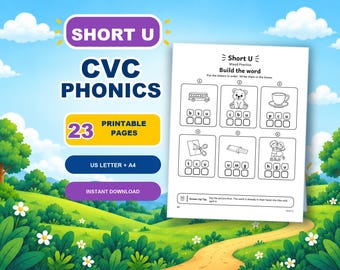 Short U CVC Worksheets | 23-Page Printable Phonics Pack for Kindergarten & Homeschool