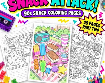 90s Snack Coloring Pages for Adults, Retro Nostalgia Printable, Part Two (25 Designs)