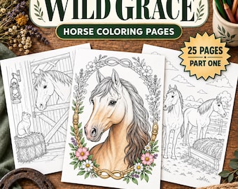 Wild Grace Horse Printable Coloring Pages, 25 Designs, Part One (PDF Download)
