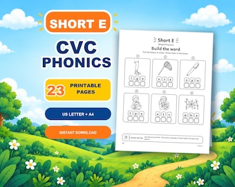 Short E CVC Worksheets | 23-Page Printable Phonics Pack for Kindergarten & Homeschool