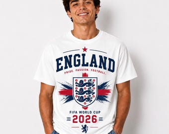 England Football World Cup 2026 Supporter T-Shirt, Three Lions Fan Tee