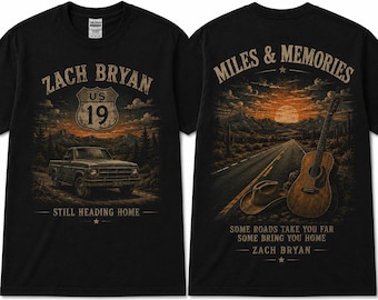 Camiseta gráfica Zach Bryan Miles & Memories, camiseta vintage de música country.