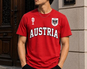 Camiseta de aficionado al fútbol de Austria, camiseta roja de seguidor del fútbol, día del partido de la Copa del Mundo.