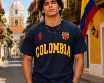 Camiseta de aficionado al fútbol de Colombia, camiseta de seguidor de fútbol 2026, amarilla, día del partido.