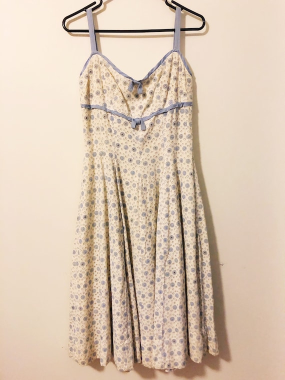 1950’s cotton white and blue eyelet dress