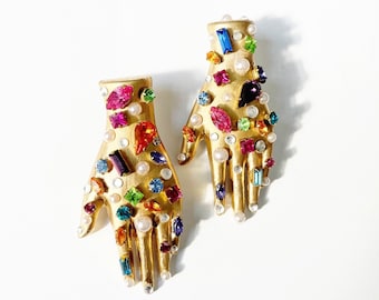 Vintage rhinestone hand earrings