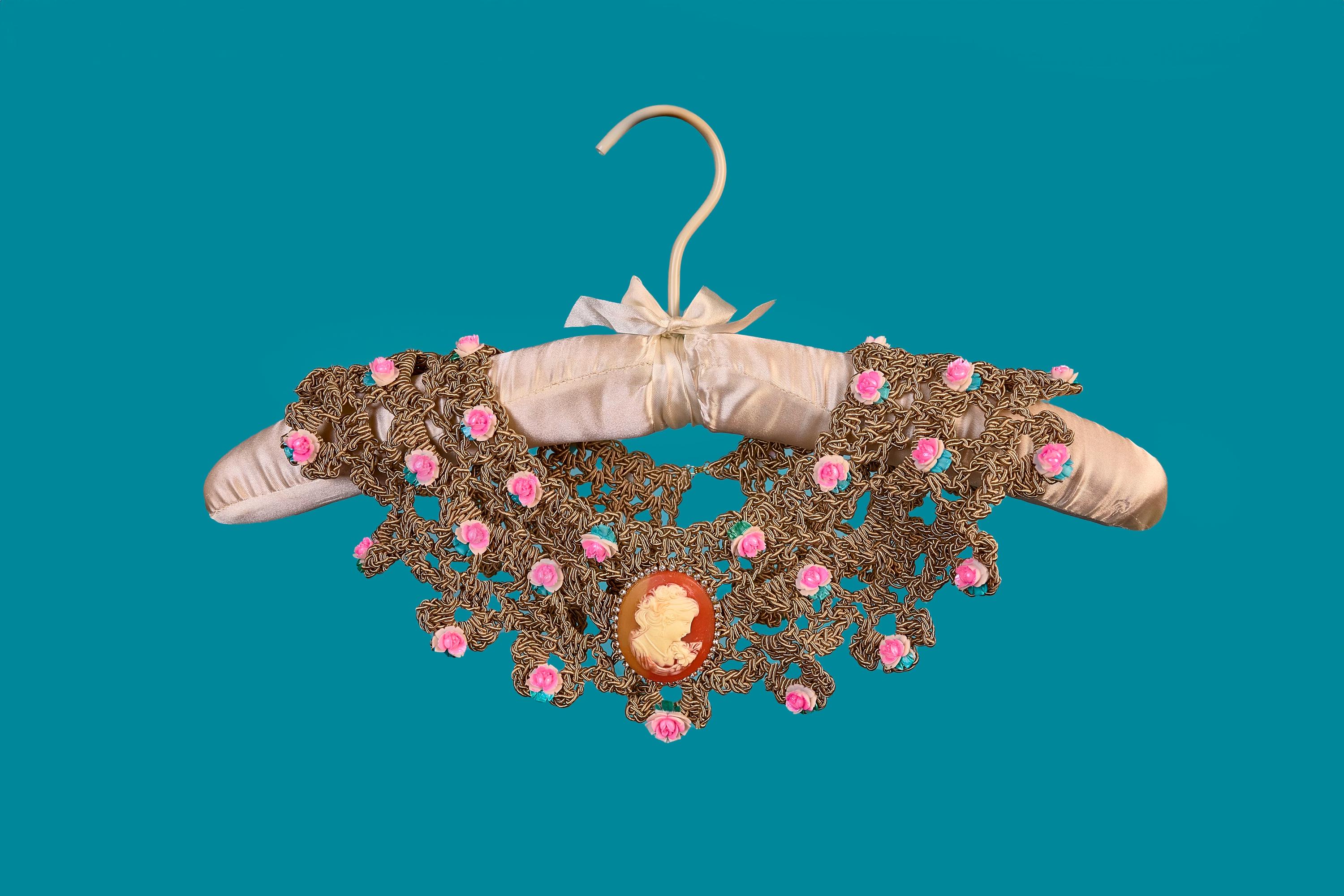 Cameo rose crochet bib necklace 
