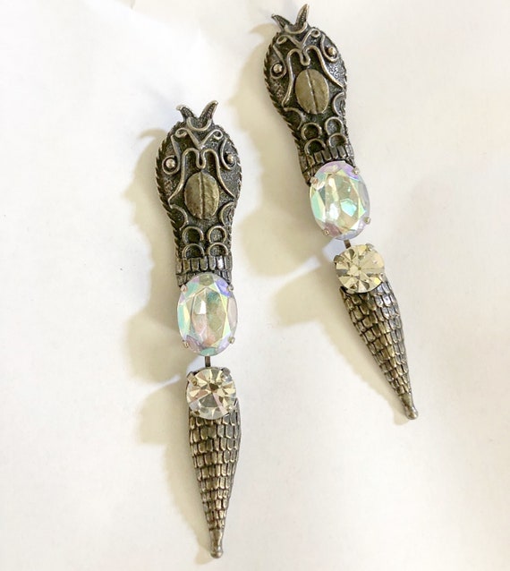 Silver statement snake earrings with Swarovski cry