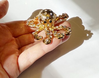 Vintage 3D Strass Kraken Brosche