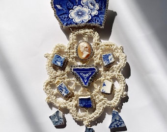 crocheted gracie cameo brooch