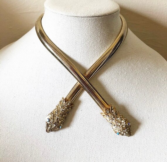 Gorgeous vintage rhinestone gold snake choker neck