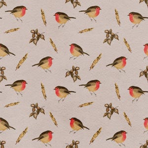 Autumn Seamless Pattern, Robin & Botanical Digital Paper, Fall Pattern, Hand Painted Nature Design, 3600x3600 JPG