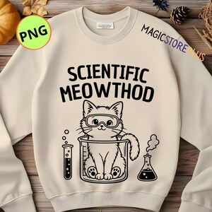 Método científico PNG, diseño divertido de gato científico, gráfico de gato químico, diseño de profesor científico, descarga para aula de ciencias