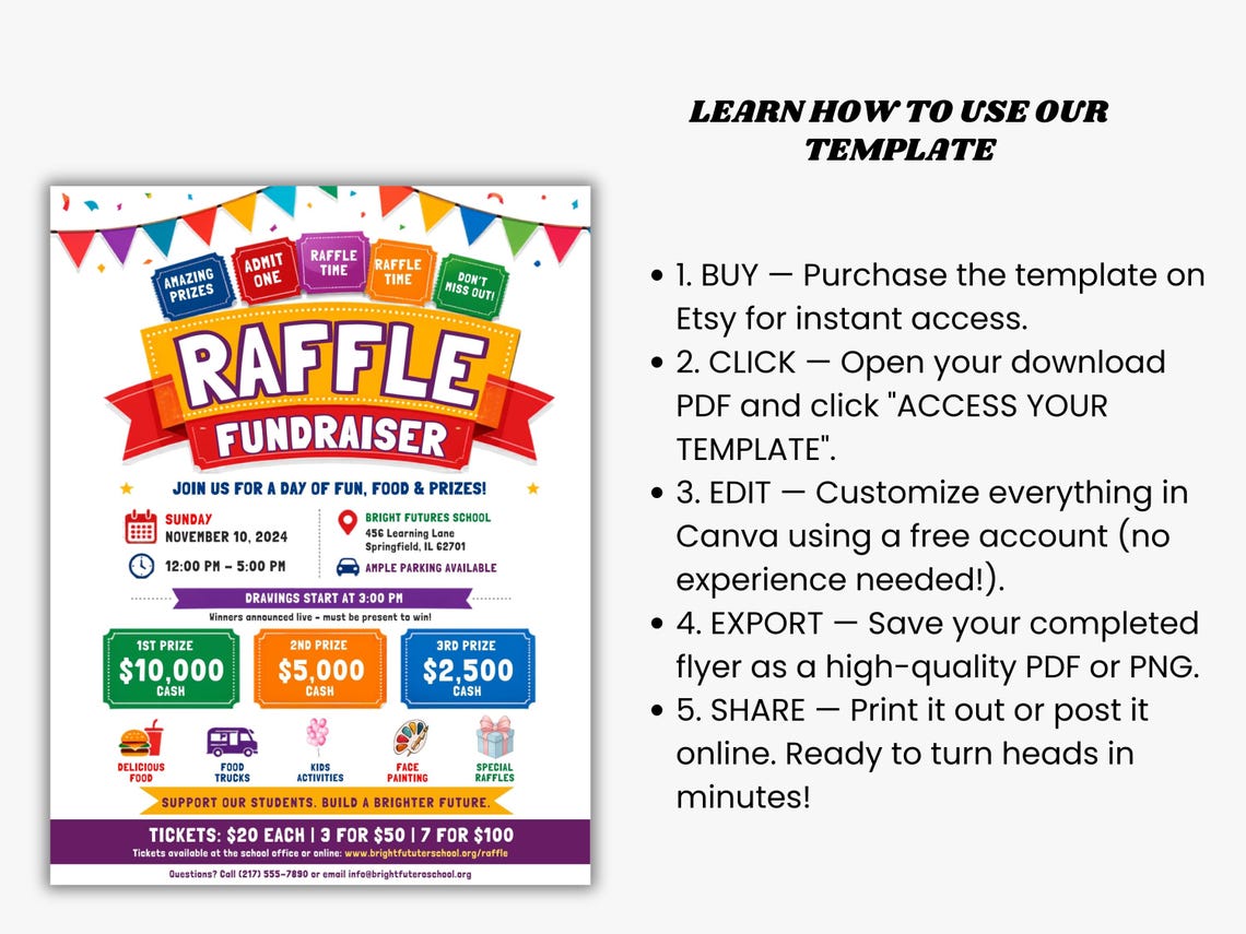 Multiple Raffle Flyer Editable Raffle Ticket Fundraiser Flyer Template | School Charity ...