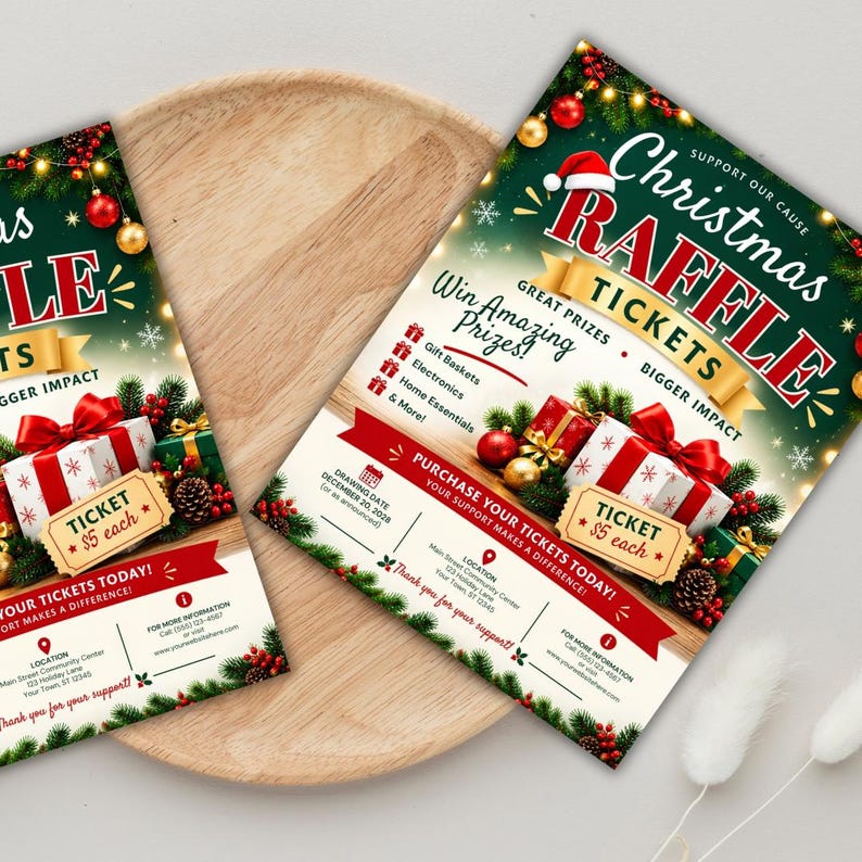 Christmas Raffle Ticket Flyer Template, Editable Holiday Fundraiser ...