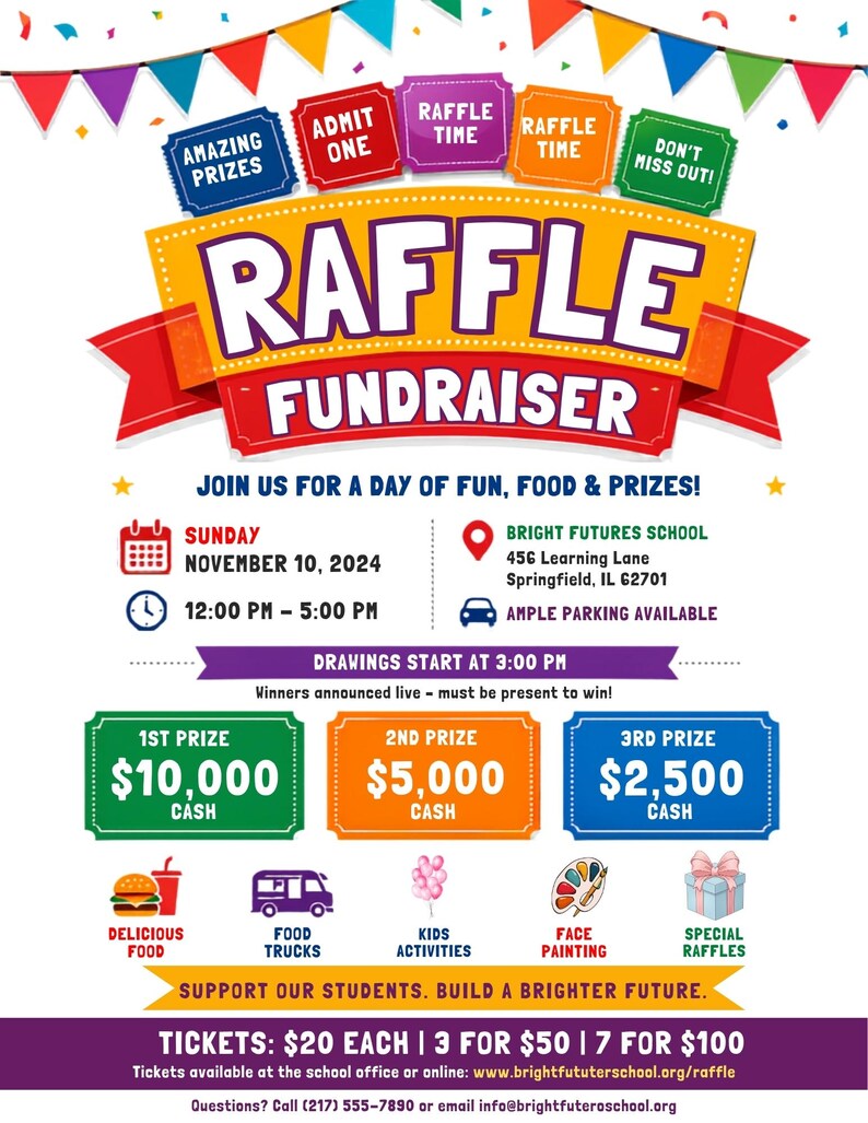 Including Raffle Editable Raffle Ticket Fundraiser Flyer Template | School Charity ...