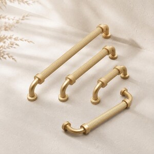 Brushed Brass Cabinet  Kitchen Handle Pull /Retro Gold Kitchen Hardware/Brushed Gold Cupboard knobs,Dresser Pulls,Furniture Hardware
