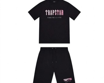 Trapstar Black T-Shirt & Shorts Set | Summer Tracksuit | Streetwear | Men’s Casual Outfit Matching sets