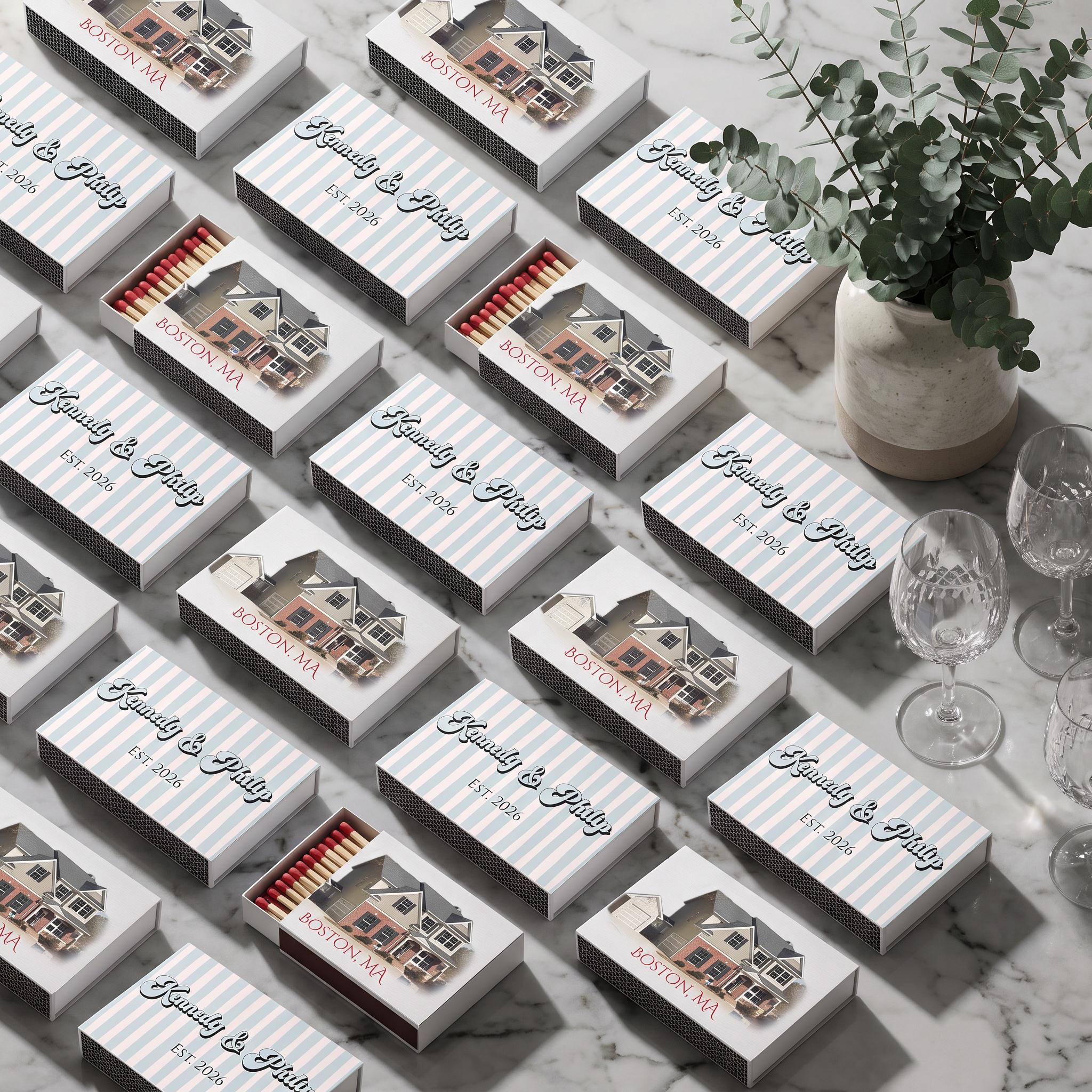 Personalized Wedding Matchboxes, Custom Venue Illustration, Watercolor Wedding Favor, Destination Wedding Matches