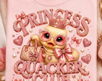 Cute Pink Duck PNG, Princess Quacker Club Coquette Duckling with Crown and Sunglasses