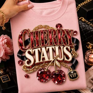 Camisa de cerezas con diamantes de imitación PNG, ilustración de gema rubí, diseño de atuendo Y2K