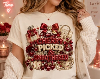 Cherry Picked Unbothered PNG, Coquette Sublimation Design, Glossy Bow Art
