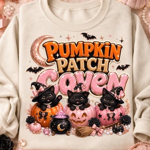Pumpkin Patch Coven Pumpkin Patch PNG,  Halloween Cat PNG, Witch Cat Black Cat Sublimation, Spooky Cute Halloween Shirt Design