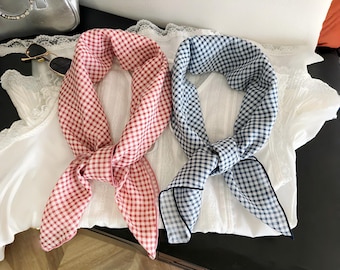 Gingham Square Scarf, Cottagecore Neckerchief for Spring Picnic Style