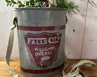 Vintage 1950 Falls City Wade in Bucket Metal Bait Bucket