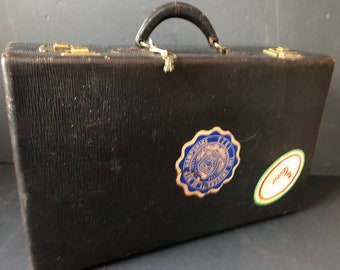 Vintage Luggage Suitcase Black Small University of New Hampshire  Guest Airways American Airlines Stickers